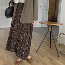 맨드리 밴딩 쉬폰 주름 도트 롱스커트