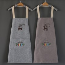 방수코팅 앞 주머니 주방 요리 실습 앞치마 꽃사슴 무늬, 그레이