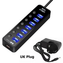 맥북 에어 프로 아이맥 c타입 hdmi usb 허브 독 멀티포트 젠더usb 3.0 4 7 포트 스마트 폰 충전기 멀티 ipad macbook pro 컴퓨터 pc 노트북 7, 협력사, 영국 플러그가 있는 7 포트