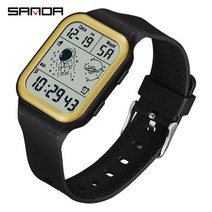 등산시계 군인입대 전문야외 산악용 아웃도어패션시계 다기능 SANDA-밀리터리 디지털 남성 타이머 방수 스포츠 남성 소년 소녀 LED 전자, 03 black gold