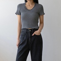 나인 (T-6107)웨이빙 스쿱넥 크롭 니트