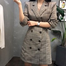 [레티고] 트위드 체크 패턴 더블 정장 자켓 원피스
