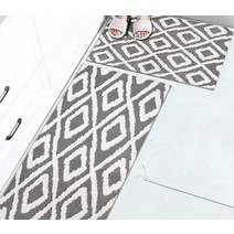 The Sofia Rugs 주방 러그 세트 2피스 바닥용 흡수성 미끄럼 방지 매트 세탁 가능한 싱크 및 러너 욕실 주방용 그레이 149.9cm x 61cm(59 24인치) + 88, Meadow Gray/White