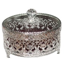 삼원 엔틱보석함 -원형쥬얼리통-실버-대, 1개