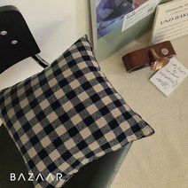 [바자르] 너트체크 쿠션커버(40x40)1장+쿠션솜1개, 색상:네이비
