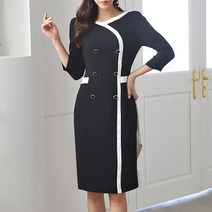 오슈 여성 멋진 신여성의 쫀쫀한 스판 슬림 라인 미디 원피스