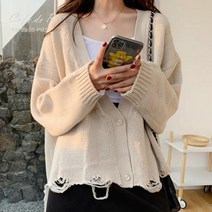 [바보사랑] 마끼아또 빈티지 헤짐 브이넥 니트 가디건(mknit1314)