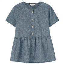 면마블라우스 여다 노예 여성 여름 캐쥬얼 상의 면린넨 프릴 보텀 반팔 와이셔츠 2383863770