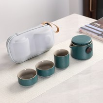 도자기 쿵푸 다기 소세트 찻잔 찻주전자 여행가방 아웃도어 휴대용 개인 다기, 러프 엑스트라컵-검록색, 하나