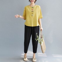 여성 퓨전 한복 복고풍 린넨 생활 개량 법복 투피스