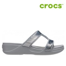 크록스 여성 샌들 40- 207144-007 Womens Crocs Monterey Metallic Slip-On Wedge Light Grey