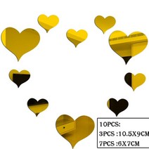1 세트 사랑 심장 아크릴 벽 스티커 DIY 3D 거울 거실 침실 배경 가정 훈장, [08] B-Gold