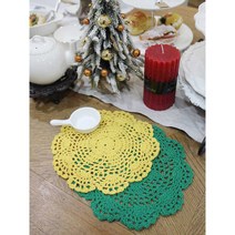 컬러 면 뜨개 도일리 받침대 레이스 매트, 노랑
