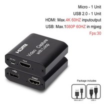 캡쳐카드 hdmi 비디오 캡처 카드 풀 hd 1080p hdmi usb 2.0 3.0 비디오 캡처 보드 게임 기록 라이브 스트리밍 방송 4k 60hz 루프 아웃, usb 2.0 루프 블랙