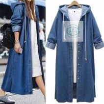 청자켓 F83351 루즈핏 후드데님 롱코트 여성 트러커 오버핏 빅사이즈 연청 데님 코디