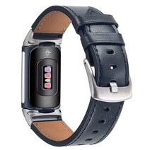 VOMA 정품 가죽 밴드 Fitbit Charge 5 클래식 교체 액세서리 스트랩 천연 손목 밴드 메탈 여성 남성용 스몰 라지 브라운 131296, Black