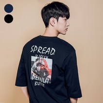 매드문 사은품증정 피넛버터M 전사나염 오버핏 7부 티셔츠