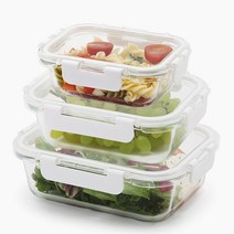 클린 내열유리 반찬통 밀폐용기 3p세트 직사각 400ml 1p 600ml 1p 1000ml 1p, 1세트