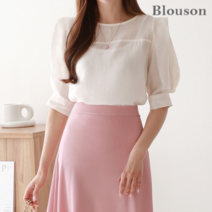 블루종 한정수량/패플단독 절개 퍼프소매 라운드 블라우스_B2304BL084B
