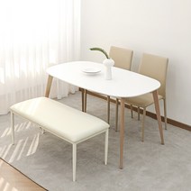 바네스데코 스톤 라운딩 세라믹 4인용 벤치+의자2ea 식탁 세트 05, 벤치 + 베이지 의자2EA
