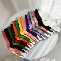 컬러 무지 골지 R 레터링 자수 세인트 택 라벨 포인트 긴 양말 중목 장목 14color