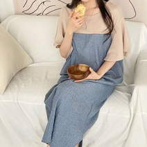 신난데이 어펜 프릴소매 배색 롱원피스