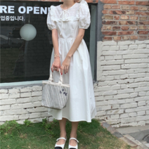 어레인 펀칭 레이스 코트 셔링 퍼프 롱 원피스(S M)