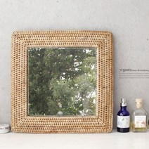 [2HOT] 라탄 벽걸이 거울 사각 대, 단품
