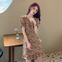 컬러풀 꽃무늬 러블리퍼프 여대생 여름 미니원피스