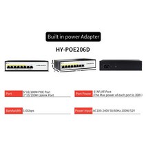 STEAMEMO 액티브 POE 스위치 기가비트 네트워크 IP 카메라 무선 AP 와이파이 CCTV용 SFP 10 48V, [03] HY-POE206D, 03 HY-POE206D