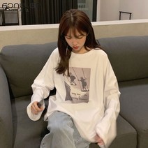 케빈 긴 소매 위 옷 여자 chic 항구 맛 춘추 안 걸치기 헐렁한 레깅스 티셔츠 ins 유행 HQ