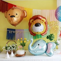[파티조엘] 애니멀 페이스 벌룬_사자 원숭이 코끼리 풍선, 고리마운트와 낚시줄2미터, 코끼리_중국OEM