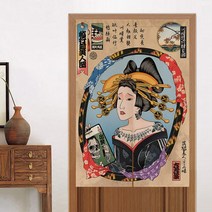 인테리어 액자 그림 일본 우키요에 패브릭 도어 커튼 파티션 요리 가게 주방 식품 가게, 푸른, 80cmx130cm