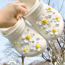 [하라미슈] NEW 스마일꽃 진주 파츠 세트 14pcs 데일리 신발 꾸미기 예쁜 꽃 파츠