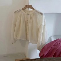 오프숄더블라우스 휴양지 비치 잉글리쉬 브론즈 쉬폰 블라우스 여 여름 프렌치 인형 린넨 면 마 캐주얼 코디 라이트 옐로우 #20