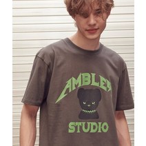 엠블러 kitsch Bear 오버핏 반팔 티셔츠 AS1026 다크그레이