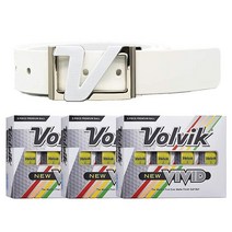 Volvik 새로운 선명한 3피스 고가시성 프리미엄 매트 마감 컬러 골프공 3다스 (오렌지 색상 36공) 정품 이탈리아 가죽 네이비 컬러 벨트 번들., 화이트 벨트, 노란색