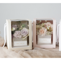 플라워 상자 5매 set 투명 선물 포장 플라스틱 박스 케이스 꽃선물상자, 정사각형 플라워 M (베이지)  5set