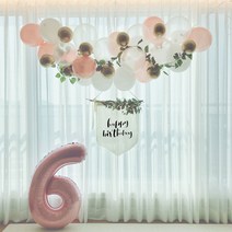 [3시전당일발송] DIY 구름 풍선 가랜드 로즈골드 벌룬클라우드 생일파티 브라이덜샤워 베이비샤워 파티용품 환갑 팔순 풍선장식, 풍선가랜드+조화줄기+캘리생일가랜드