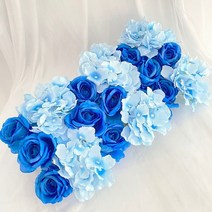 웨딩카 꾸미기 리본 프로포즈 자동차 장식 용품 웨딩 도로 인용 꽃 실크 장미 모란 수국 diy 아치형 문 꽃 행 창 t 스테이션 웨딩 50cm, 파란 장미