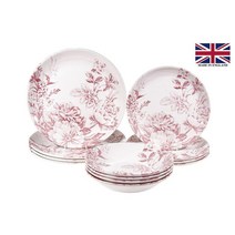 Queens by Churchill 퀸즈 처칠 12개 디너 세트 스프링 Flourish 핑크 (Made in England), 12pc Dinner Set