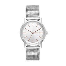 DKNY 여성용 소호 34mm 스테인리스 스틸 쿼츠 드레스 시계 실버 메시. 무브먼트