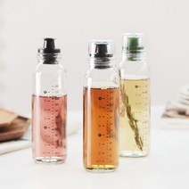 국산 실리콘 푸어링 유리 오일병 2color 눈금 간장병 소스병 기름병 밀폐 유리 용기, 블랙 240ml  1개