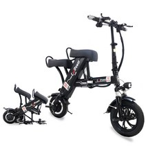 COOLPOWER 접이식 전기자전거 출퇴근 미니 2인용 전동스쿠터 20A, 블랙