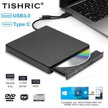 cd리핑 리핑기 cd dvd플레이어 odd tishric 외부 usb3.0 광학 드라이브 버너 어댑터 usb 3.0 유형 c 케이블 리더기 rw 플레이어 pc 노트북, 검은색