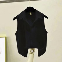 블라우스여름 솔리드 컬러 민소매 쉬폰 크레페 셔츠 여성 블라우스 패션 화이트 옐로우 버튼 업 Office Lad