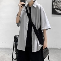 에프터블라우스 그물 붉은색셔츠 남자 디자인감각 보이핏 볼륨 반팔 OVERSIZE 화이트 칠부 소매 2127218300