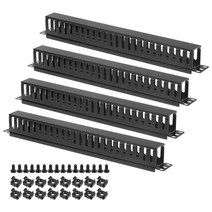 DMiotech 4팩 1U 48.3cm(19인치) 케이블 레이스웨이 24슬롯 수평 랙 장착 와이어 관리 금속 핑거 덕트 코드 오거나이저 가정 사무실용