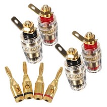 AFBEST 8Pcs 4Mm 바나나 플러그 스피커 액세서리:: 케이블 연결용 4Pcs 플러그/금도금 및 앰프 터미널 바인딩 포스트 잭, 여러 가지 빛깔의