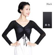 발레 탑 드로 스트링 우아한 클래식 댄스 메쉬 긴 소매 탑스 댄스웨어 트레이닝 슈트